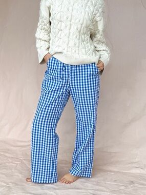 Sonderhaus Perfect Pants Blue & White Gingham Relaxed Fit Cotton Pants Size XS